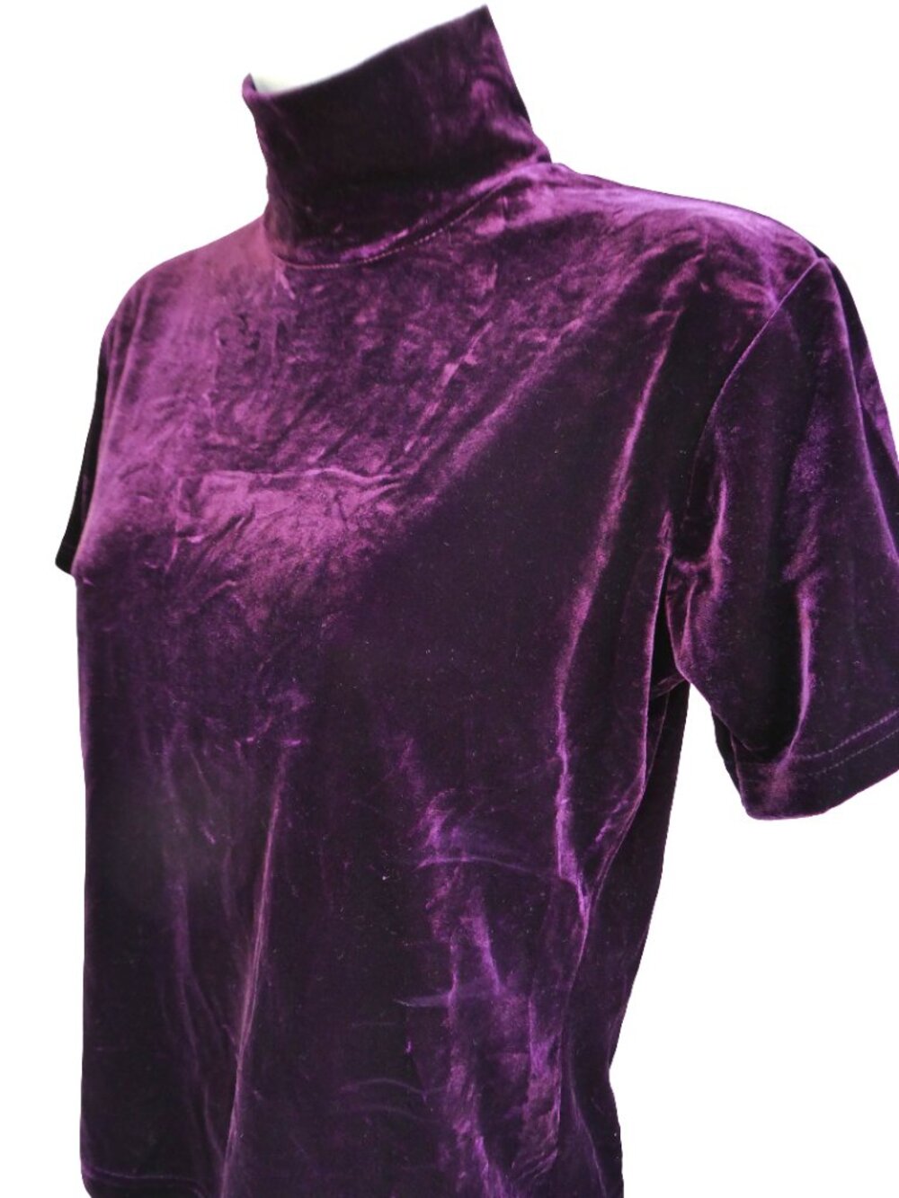 VeLVeT Vintage LT Sport Purple Pullover Plush Top Short Sleeve High Mock Neck S